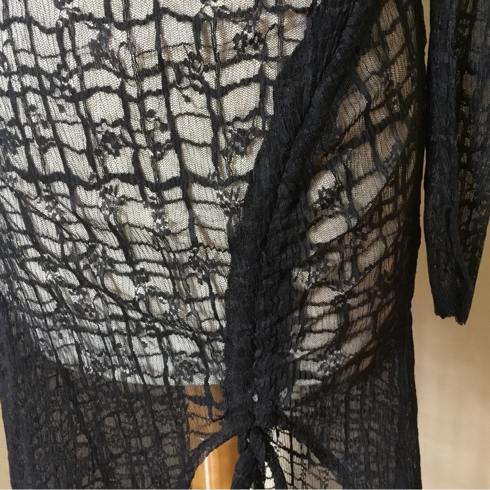 NEW Free People Black Lace Sheer Sabina High Slit Midi Dress - Picture 4 of 12